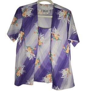 Vintage 70s Teddi of California Two‑Piece Set Purple Striped Floral Made in USA